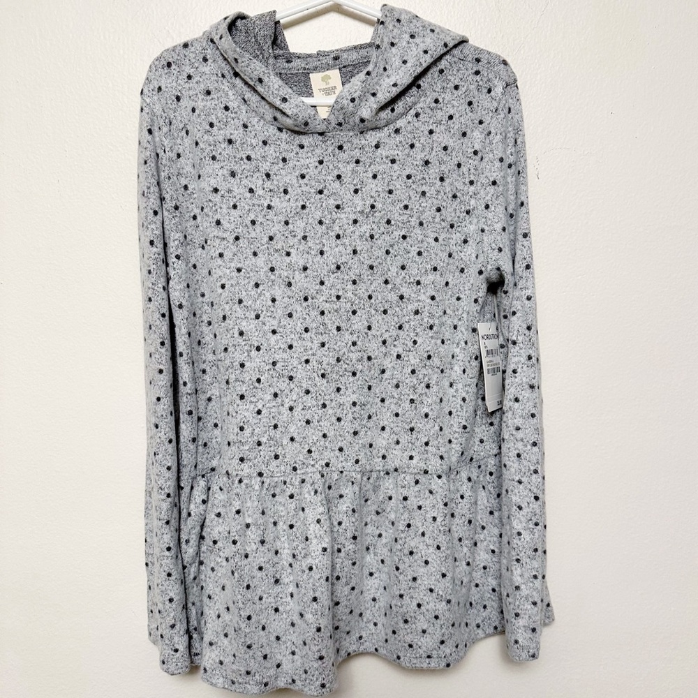 New Tucker & Tate Rayon Blend Gray Polk Dot Gathered Hooded Flowy Sweater